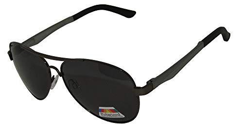 óculos de sol polarizado estilo aviador armação de metal com detalhes nas hastes em tom grafite