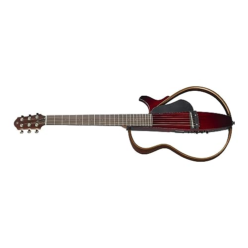 Image of Yamaha SLG200S CRB Steel String Silent Guitar with Hard Gig Bag, Crimson Red Burst | Srt Powered Pickup, Detachable Frame for Travel, Mahogany Body and Neck, Onboard Effects and Tuner, Gig Bag Included