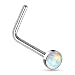 Fifth Cue 20G Synthetic Opal Set Flat Top PVD Over 316L Surgical Steel L Bend Stud Nose Rings (Steel/White)