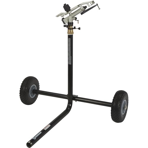 Strongway Wheeled Sprinkler 1-1/4 in. Die-Cast Aluminum Head with 5 Nozzles 150 Ft. Diameter Coverage 17000 Sq. Ft. up to 63 GPM 10 in. Flat-Free Tires for Large Lawn Farm and Acreage