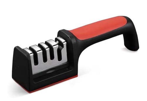 Afilador de Cuchillos Profesional de 3 Etapas con afilador de tijera, Mango Ergonómico Antideslizante, seguro y fácil de usar- Afilado rápido y preciso para uso doméstico y profesional.