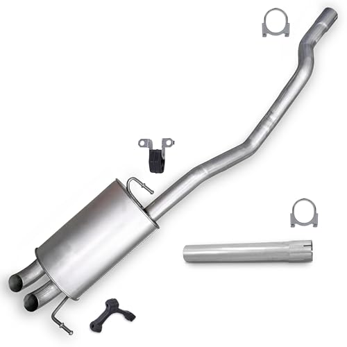 BESTPRICE Conjunto silenciador de escape 1x Silenciador trasero, 1x Tubo de escape, 2x abrazadera Ø 65 mm, 2x parachoques compatible con VW MULTIVAN T5, TRANSPORTER T5