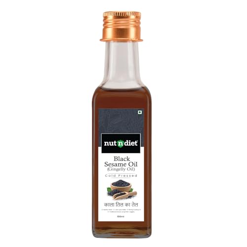 Image of nutndiet Cold Pressed Black Sesame Oil (Gingelly Oil) 100ml Glass Bottle | Pure & Natural | Ideal for Cooking, Hair Skin Care & Massage | Nutrient-Rich & Unrefined