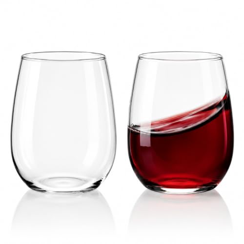 Image of ICEBLUEOR 2-Pack Stemless Wine Glasses, 480ml Lead-Free Clear Drinking Glasses Set, Red Wine Glasses Tumblers for Wine, Juice, Water, Gift for Party Holiday Restaurant Daily Use, Dishwasher Safe