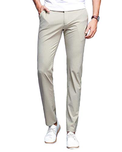 TOPG Men's Beige Casual Pants Modern-fit Flat Front Dress Pants Men Business Suit Pants 32W32L
