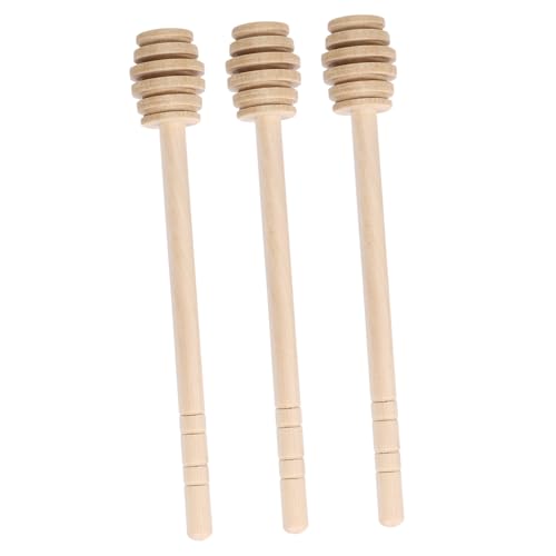 HIAKDOFT 3個 木製蜂蜜撹拌棒 小型スプーン付き 蜂蜜混ぜ棒 コーヒー ミルクティー ジャム用 キッチン多用途ホームハニーロッド 滑 再利用可能