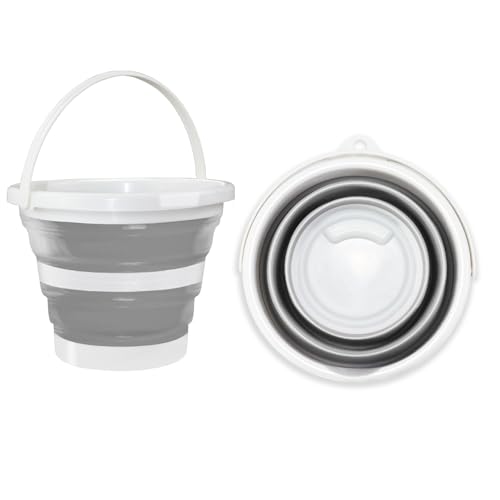 Hmfmdy Collapsible Bucket 3L Silicone Folding Water Bucket Sturdy Handle Space Saving Multi Purpose Home Cleaning Bin Portable Fishing Camping Baskets for Pet Feeding Car Washing - Grey