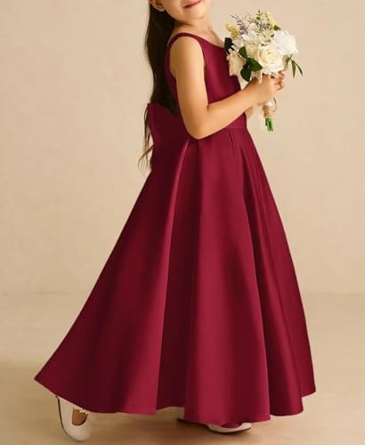 Satin Flower Girl Dresses for Wedding Girls First Communion Dresses Princess Pageant Dress with Bow3