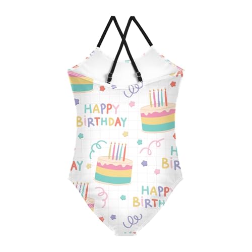 susiyo Girls One Piece Swimsuits Happy Birthday Cake Bathing Suit Quick Dry Beach Swimwear for Toddler Girl 3-10T2