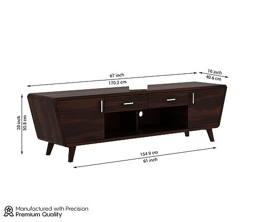 Image of Premium Solid Sheesham Wood TV Unit for Living Room - 2 Drawers, 2 Shelves, and 2-Door Storage - Fits up to 60-Inch TV (Easton, Walnut Finish)