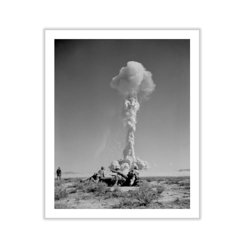 Poster Master War Photo - Bee Shot Atomic Test 1955 - US Marines In Battle Exercise During Nuclear Blast At Yucca Flat Nevada - 24x32 ROLLED CANVAS Wall Art