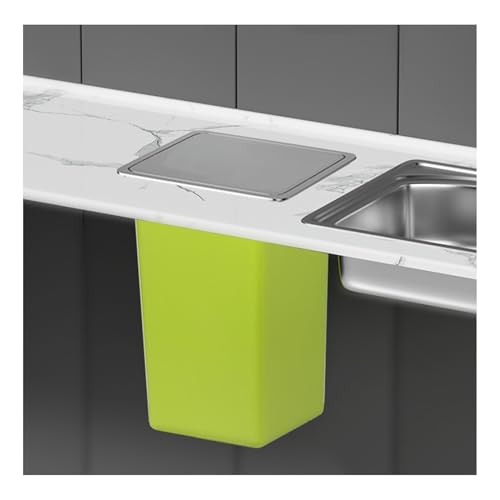 GLJTUO Built-In Countertop Garbage Can with Swing Flap Lid, Recessed Hidden Trash Bin for Kitchen and Office Desk,Silver-430Material