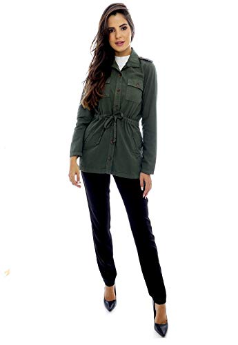Parka Verde Militar Feminina Sarja Sob com Bolsos