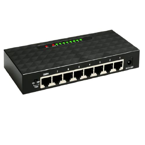 NAERSI® Intelligent 8 Port Gigabit Ethernet Network Switch - RJ45 Desktop or Wall Mount, Home Network Hub, Office Ethernet Splitter, Silent Operation Plug and Play