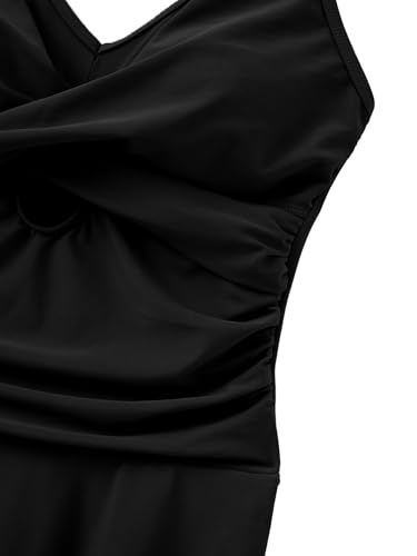 Image of IFFEI Mommy and Me Swimsuits V Neck Cutout Two Piece Swim Dress Tummy Control Tankini Bathing Suit Swimwear with Bottom