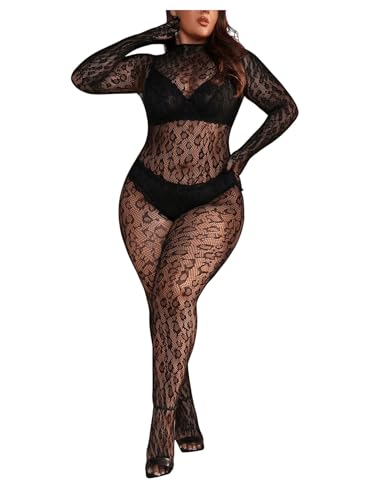 Milumia Women'S Plus Size Fishnet Bodystocking Lingerie Sheer Body Stockings Nightwear cover