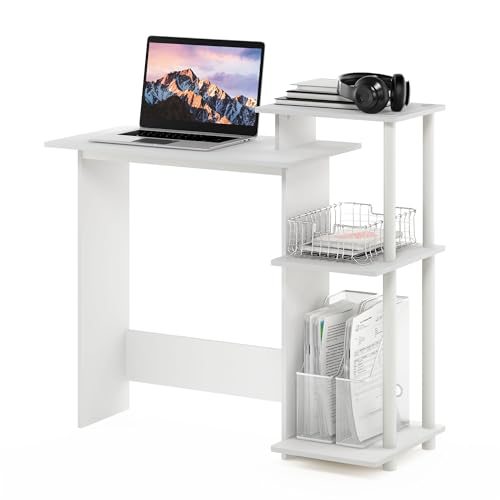 Furinno EFFICIENT Desk, 28.6" Wide Gaming Desk with 3 Open Side Shelves, Laptop Notebook Computer Desk, Office Desk for Home Office, Study Room, Dorm, Bedroom, White