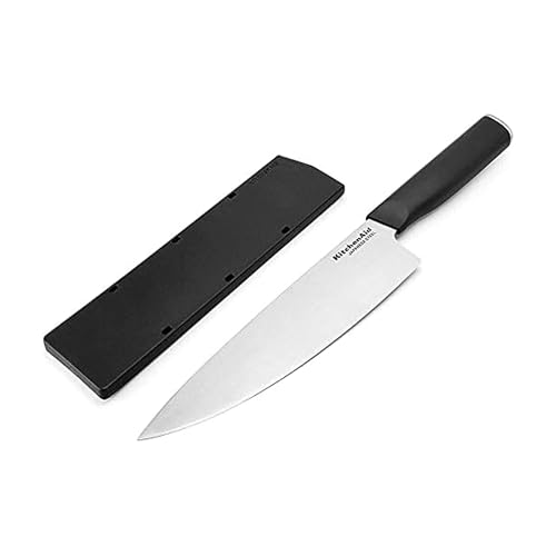 KitchenAid Classic Chef Knife with Custom-Fit Blade Cover, 8-inch, Sharp Kitchen Knife, High-Carbon Japanese Stainless Steel Blade Blade, Black