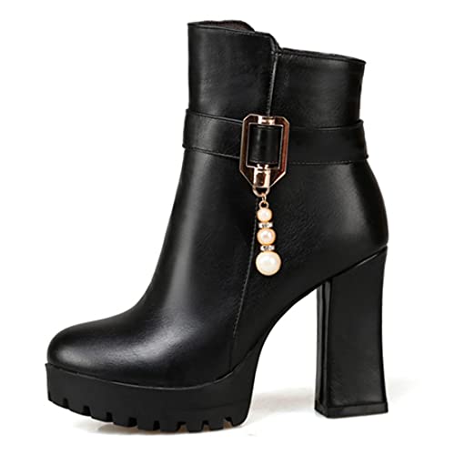 VOKLIN Women's Fashion Platform High Heel Dressy Ankle Boots Round Toe Side Zipper Party Dress Short Booties3