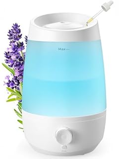 AROEVE Umidificatore Ambiente, 2,5L Umidificatore, 250 ml/h, 25H Diffusore di Oli Essenziali, Spegnimento Automatico, 25 dB Silenzioso per Neonati e Piante, Bianco