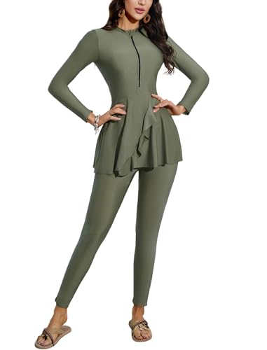 Femmes Modest Maillots de Bain : Burkini à Manches Longues Deux Pièces Couvrant Tout Le Corps - Maillot de Bain Musulman Vert 2XL