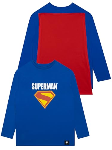 DC Comics Superman T Shirt Boys Tshirt with Detachable Cape Boys Long Sleeve T Shirt with Red Cape Blue 5-6 Years