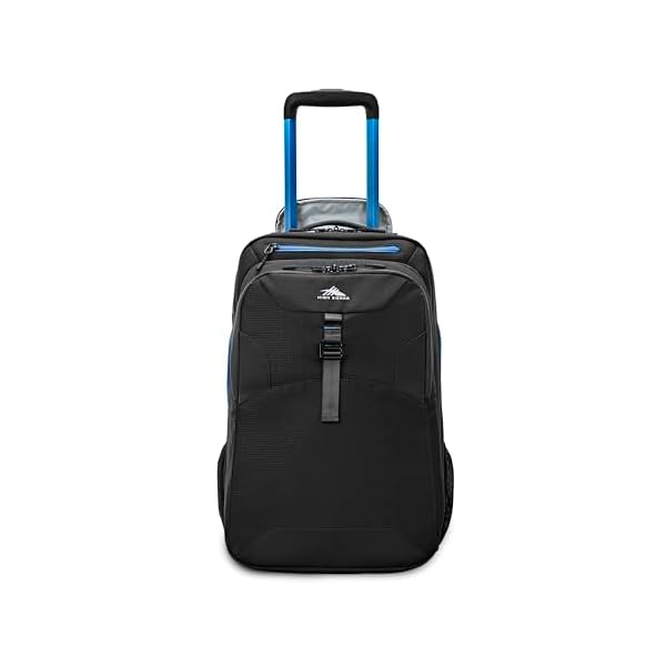 High Sierra Hi-Life 3-in-1 Convertible Wheeled Backpack - Features Removable Daypack, Stack-It Strap, Adjustable Handle, Fleeced Pocket For Scratch Protection, Dual Water Bottle Pockets - Black/Blue