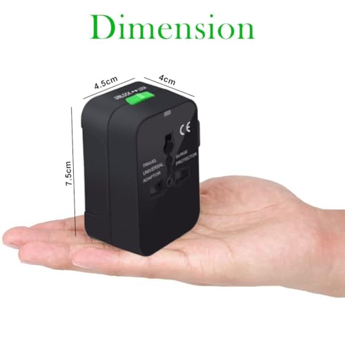 Image of fizzytech Universal Travel Adapter with 6A AC Socket | International All-in-One Plug for 180+ Countries (US, UK, EU, AUS) | Universal AC Converter for Mobile, Laptop & Gadgets -Black