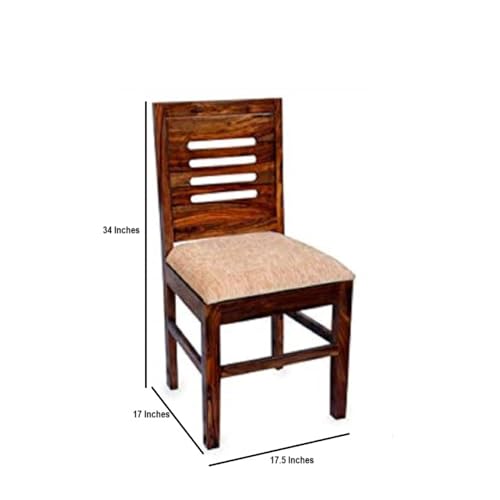 Image of Solid Sheesham Wood Wooden Dining Chairs Set of 2, Study Chairs for Home - Natural Brown with Cushions