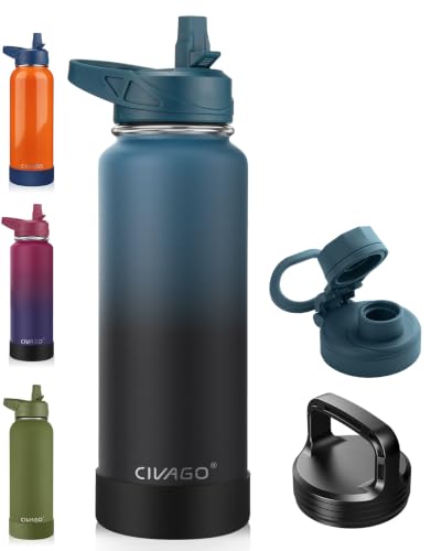 Image of CIVAGO 40 oz Insulated Stainless Steel Water Bottle With Straw and 3 Lids