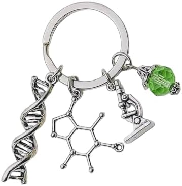 Portachiavi Scienza DNA Con Microscopio – Ciondolo In Lega Metallo, Regalo Per Insegnanti E Laureati, Simbolo Biologia, Colore Argento