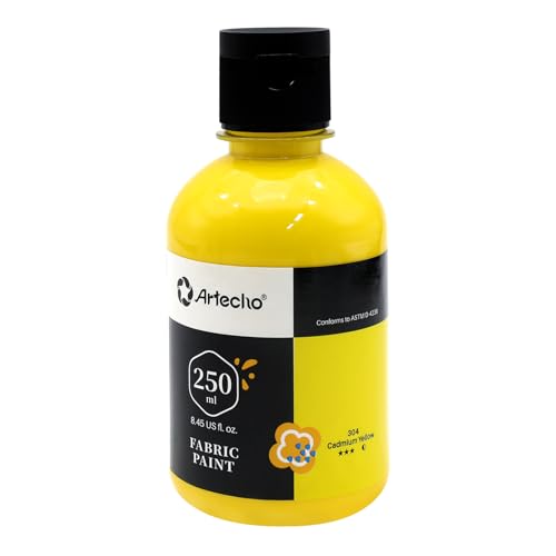 Atecho Teinture textile jaune résistante au lavage en machine (250 ml) en bouteilles avec pinceaux, modèles, couleurs imperméables pour enfants, sur...