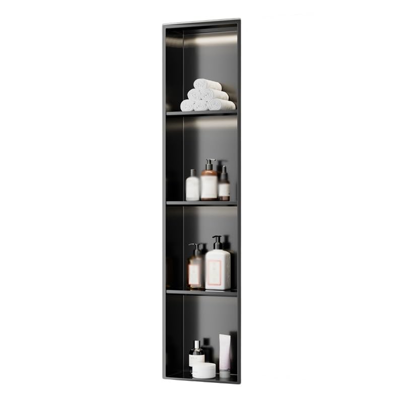 ZOCWJK Stainless Steel Shower Niche with Light Waterproof Wall Mounted Organizer Caddy for Bathroom Kitchen Storage No Tile