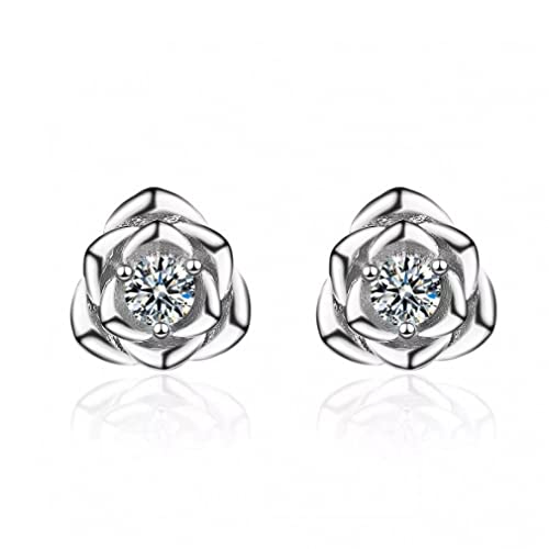 Boucles d'oreilles rose de fleur argent sterling cristal zircon cubique goujon pour femme