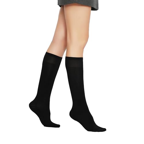 Image of AWS /American Made 6 Pairs Women's Sheer Knee Massage Socks with Reinforced Toe and Base Stay up Band