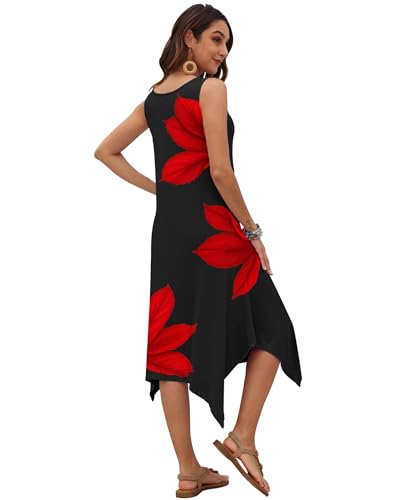 Image of AUSELILY Women's Summer Dresses Casual Sleeveless Midi Dress with Pockets | Crew neck tank dress with asymmetrical hem, ideal for beach, vacation, and daily wear
