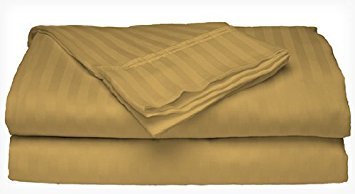 Deluxe Hotel 4-Piece Bed Sheet Set - Dobby Stripe - 100% Cotton Sateen - 300 Thread Count - Queen - Gold