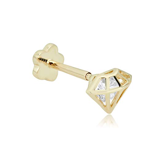 Avora 14K Yellow Gold Simulated Diamond Cz Diamond Cage Cartilage Piercing Flat Back Earring Body Jewelry (18 Gauge) #TOP26