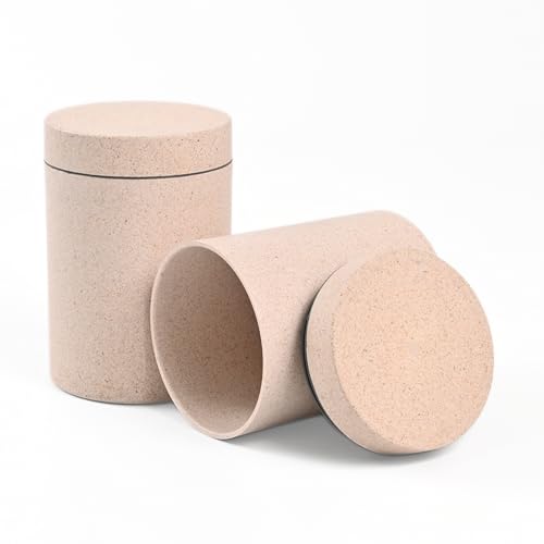 Image of Eha Earth Friendly Canister with Air Tight Lid | Food Storage Container Jars Set of 2 | Microwave Safe | Made with Rice Husk and Bamboo Fibers | 700ml | Sand Castle