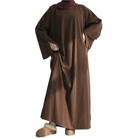 MedeShe Women's Autumn Winter Corduroy Closed Abaya Batwing Sleeve Causal Long Dress with Pockets Moroccan Arab Robes (US, Alpha, One Size, Regular, Regular, Coffee) Cover