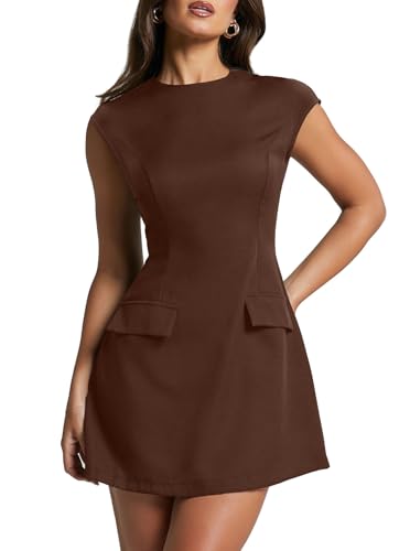 Image of oten Women's Sexy Cap Sleeve Mock Neck Mini Dress A-Line Flare Club Night Out Party Short Dresses
