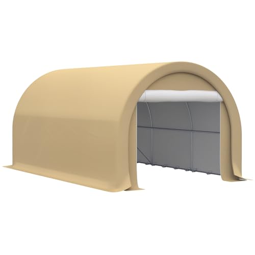 Outsunny 10' x 16' Carport, Heavy Duty Portable Garage Storage Tent with Large Zippered Door, Anti-UV PE Canopy Cover for Car, Truck, Boat, Motorcycle, Bike, Garden Tools, Outdoor Work, Beige