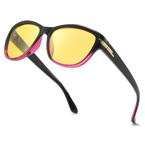 SODQW Night Driving Glasses for Women Men Polarized Anti Glare Night Vison Glasses for Nighttime Driving UV400 Yellow Lens