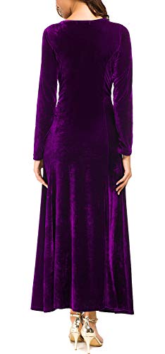 Image of Urban CoCo Women's Elegant Velvet Midi Dress Scoop Neck Long Sleeve Ruched