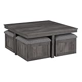 Lilola Home Moseberg Rustic Wood Coffee Table with Storage Stools