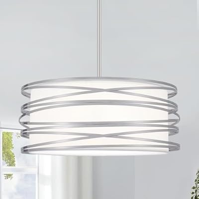 ZLNIDJIA Drum Chandelier, 15.7'' Rustic Brushed Nickel Pendant Light, 3-Light Industrial Hanging Light Fixture for Dining Room Kitchen Island Bedroom Hallway