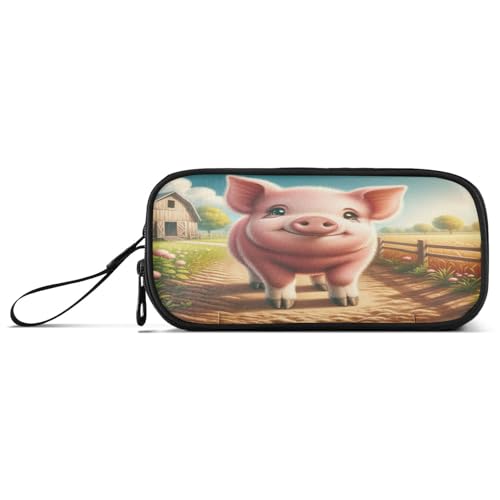 Astuccio in tessuto con fiori selvatici sotto cielo Carino maiale in fattoria one size Stile Artistico lungo blu