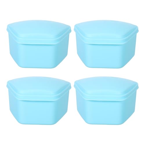 GOOHOCHY 4 piezas Estuche Portátil para Dentaduras Caja de Almacenamiento con Tapa Sellada Diseño Compacto y Azul Protección contra Contaminantes para Uso Viaje y Hogar