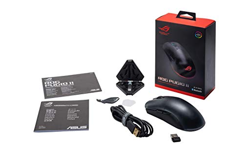 ASUS ROG PUGIO II Mouse Gaming RGB ottico Wireless, Bluetooth, USB, ambidestro, 16.000 DPI, 7 pulsanti programmabili, pulsanti laterali configurabili, illuminazione Aura Sync