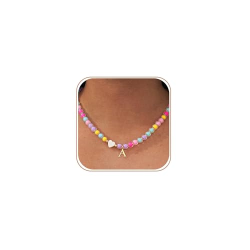 Lydow Initial Letter A Beaded Necklace for Girls Teens Toddler Kids Women Trendy Stuff 5 6 7 8 9 10 11 12 13 Year Old Friendship Name Birthday Gifts
